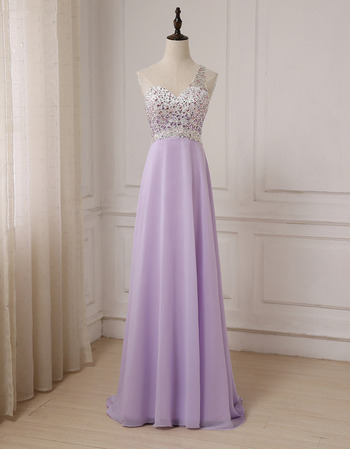 Elegant One Shoulder Floor Length Chiffon Evening/ Prom Dresses