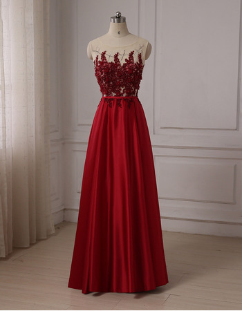 A-Line Floor Length Satin Embroidery Evening/ Prom Dresses