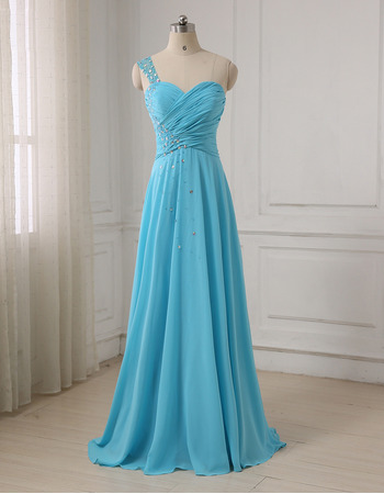 Custom One Shoulder Floor Length Chiffon Evening/ Prom Dresses