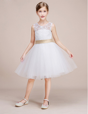Adorable Knee Length Lace Tulle Flower Girl Dresses with Sashes
