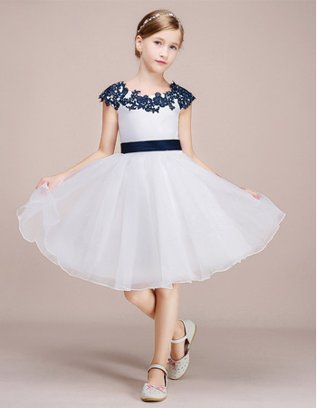 Custom Knee Length Flower Girl Dress with Embroidery and Sash