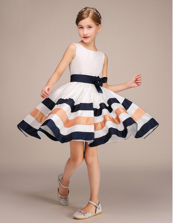 Stunning Knee Length Flower Girl Dresses with Belts and Stripes