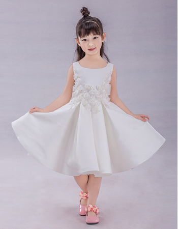 A-Line Knee Length Satin Applique Flower Girl Dresses