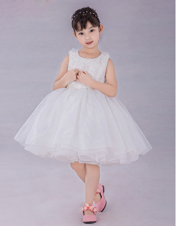 Custom Ball Gown Knee Length Organza Embroidery Flower Girl Dresses