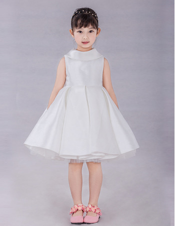 Adorable A-Line Lapel Knee Length Satin Flower Girl Dresses