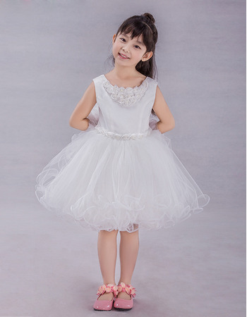 A-Line Knee Length Satin Tulle Flower Girl Dresses