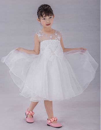 Custom Ball Gown Knee Length Organza Flower Girl/ Communion Dresses