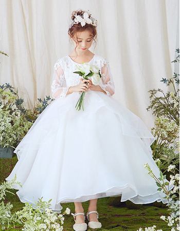 2019 New Ball Gown Ankle Length Flower Girl Dresses with Long Sleeves
