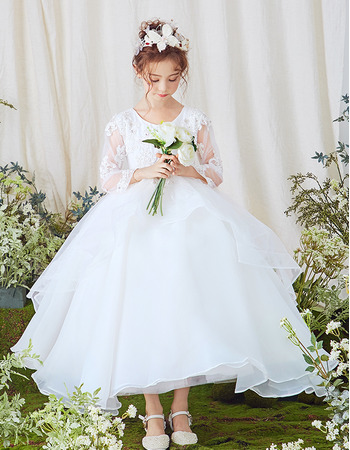 New Ball Gown Ankle Length Flower Girl Dresses with Long Sleeves