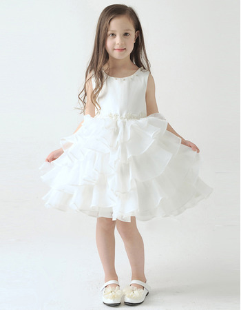 Custom A-Line Knee Length Short Layered Skirt Flower Girl Dresses