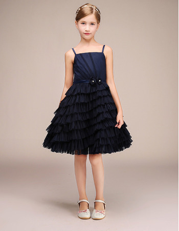 Discount Spaghetti Straps Knee Length Pleated Skirt Flower Girl Dress