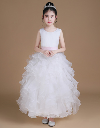 Adorable Ankle Length Ruffle Skirt Flower Girl Dresses with Sashes