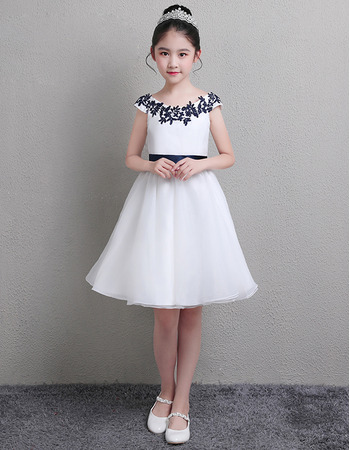 New A-Line Knee Length Satin Flower Girl Dresses with Sashes