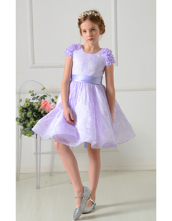 Custom A-Line Mini/ Short Lace Flower Girl Dresses with Sashes