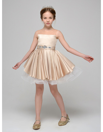 Inexpensive A-Line Mini/ Short Satin Tulle Flower Girl Dresses