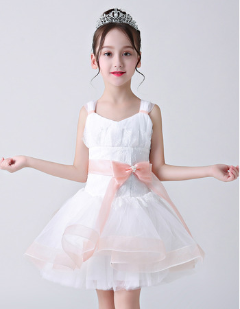 Affordable A-Line Straps Mini/ Short Flower Girl Dresses with Sashes