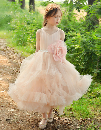 Discount Spaghetti Straps Ankle Length Organza Flower Girl Dresses