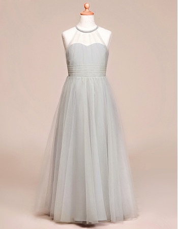 Affordable A-Line Floor Length Satin Tulle Flower Girl Dresses