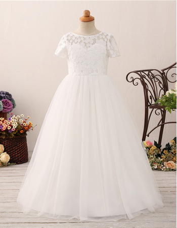 Lace Flower Girl/ First Communion Dresses with Short Sleeves