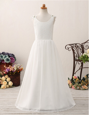 Custom Floor Length Lace Chiffon Flower Girl/ First Communion Dresses