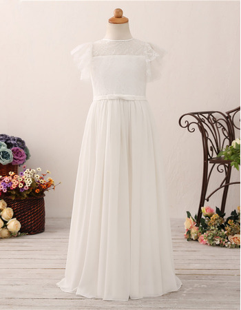 Discount Chiffon Flower Girl/ First Communion Dress with Short Sleeves