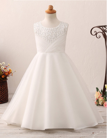 Custom A-Line Sweep Train Satin Flower Girl Dresses for Wedding