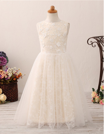Adorable A-Line Floor Length Lace Flower Girl Dresses for Wedding