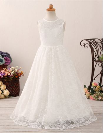 A-Line Floor Length Lace Flower Girl Dresses for Wedding