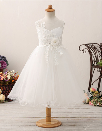 Custom A-Line Tea Length Organza Flower Girl Dresses for Wedding