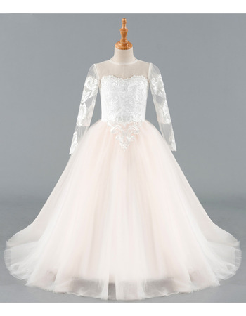 Stunning Ball Gown Floor Length Flower Girl Dresses with Long Sleeves