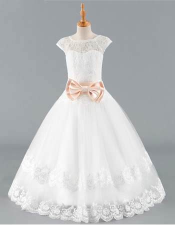Stunning Ball Gown Floor Length Lace Flower Girl Dresses with Belts