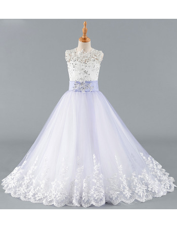 New A-Line Floor Length Organza Flower Girl Dress with Bow
