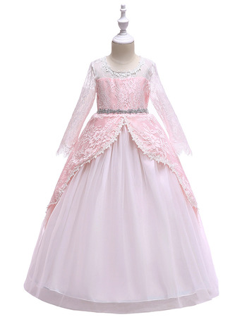 Inexpensive Ball Gown Long Sleeves Long Little Girls Party Dresses