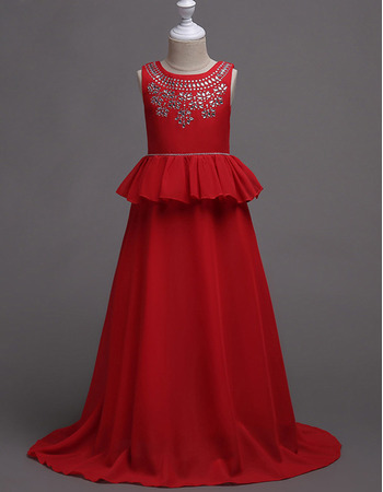 2019 New Style Floor Length Chiffon Little Girls Party Dresses