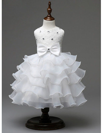 Custom A-Line Tea Length Ruffle Skirt Organza Flower Girl Dresses