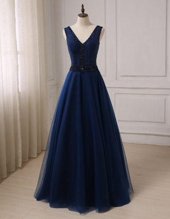 Affordable A-Line V-Neck Floor Length Prom/ Party/ Formal Dresses