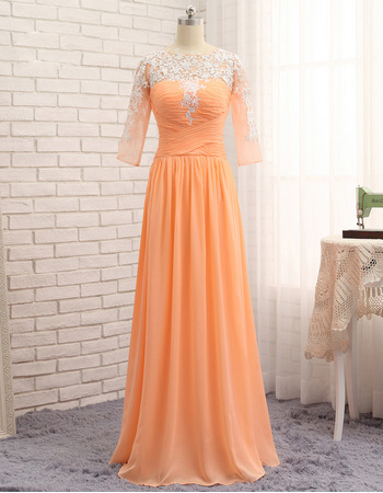 Custom Floor Length Chiffon Prom/ Formal Dresses with 3/4 Long Sleeves