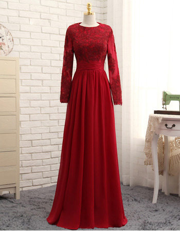 Floor Length Satin Prom Dresses with Long Sleeves
