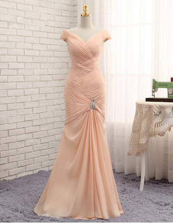 Custom Mermaid V-Neck Floor Length Chiffon Pleated Prom Dresses