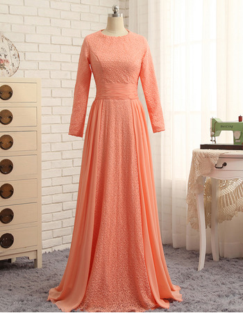 Custom Floor Length Chiffon Prom/ Formal Dresses with Long Sleeves