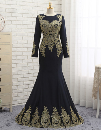 Sexy Mermaid Floor Length Black Prom/ Formal Dresses with Long Sleeves