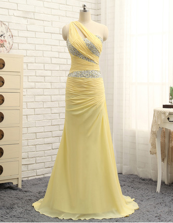 Elegant One Shoulder Floor Length Chiffon Prom/ Formal Dresses