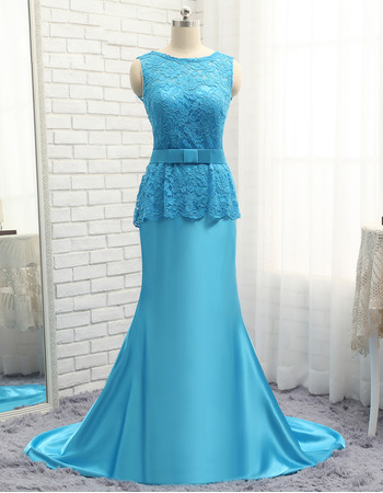 Custom A-Line Floor Length Lace Satin Prom/ Formal/ Party Dresses