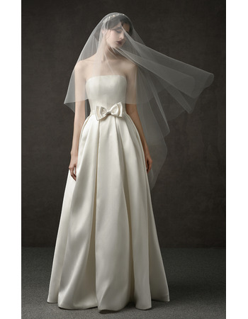 A-Line Strapless Floor Length Satin Wedding Dresses