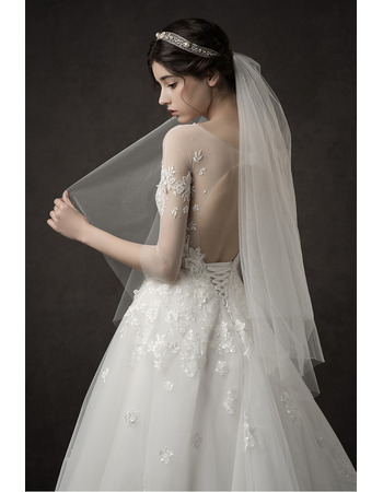Discount A-Line Floor Length Wedding Dresses with 3/4 Long Sleeves