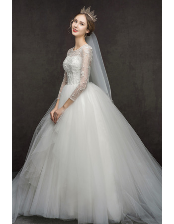 Floor Length Lace Wedding Dresses with Long Sleeves