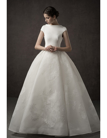 Ball Gown Cap Sleeves Floor Length Satin Wedding Dress