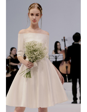 2019 New Style Off-the-shoulder Knee Length Wedding Dress with Sleeves