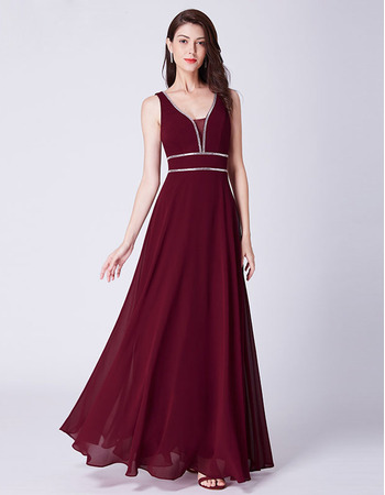 Elegant V-Neck Floor Length Chiffon Evening/ Prom/ Formal Dresses