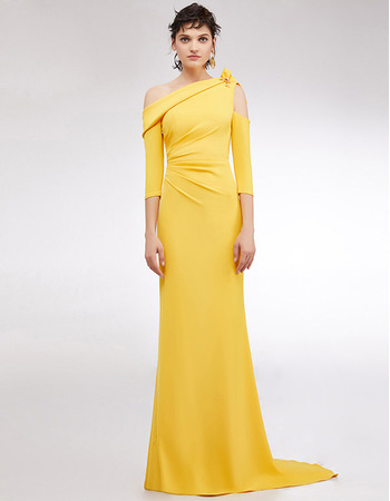 Custom One Shoulder Floor Length Evening Dresses with 3/4 Long Sleeves